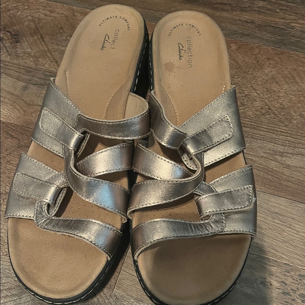 Clarks Silver Multi-Strap Sandals size 12 by measurement